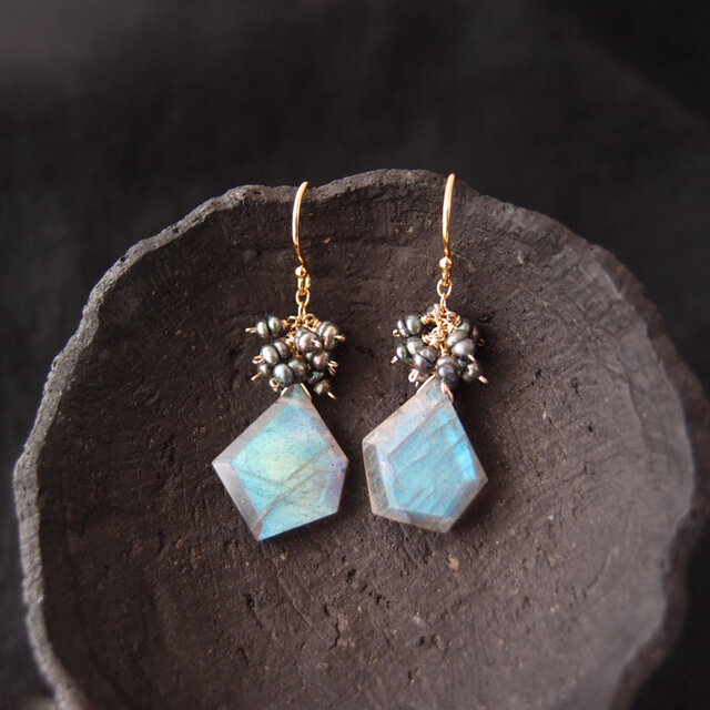 【K14gf】Labradorite Fringe Earrings／ラブラドライト フリンジ