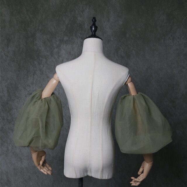 ウェディングドレス高品質！グリーン パフスリーブ 取り外し袖 ソフトチュール ショルダーの付け袖