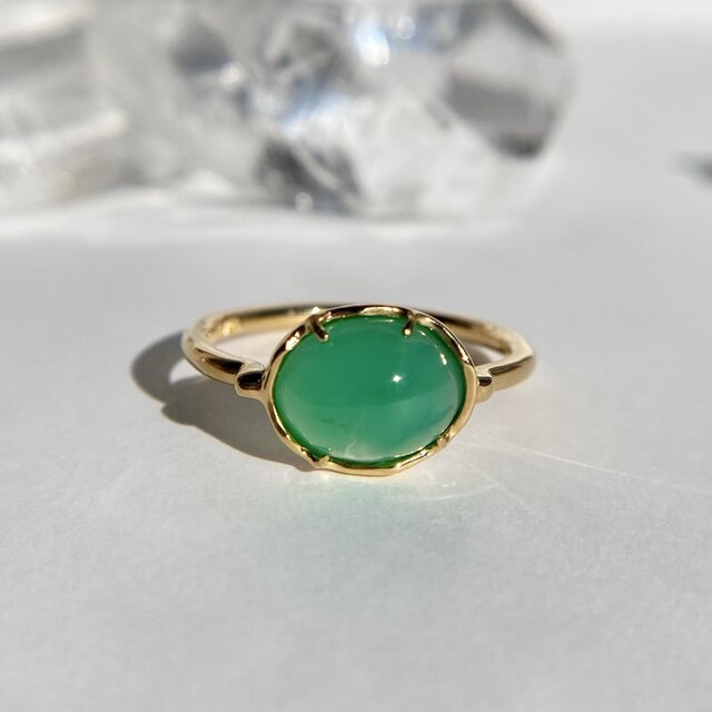 天然クリソプレーズリング 16号 原石から磨いた1点ものジュエリー！