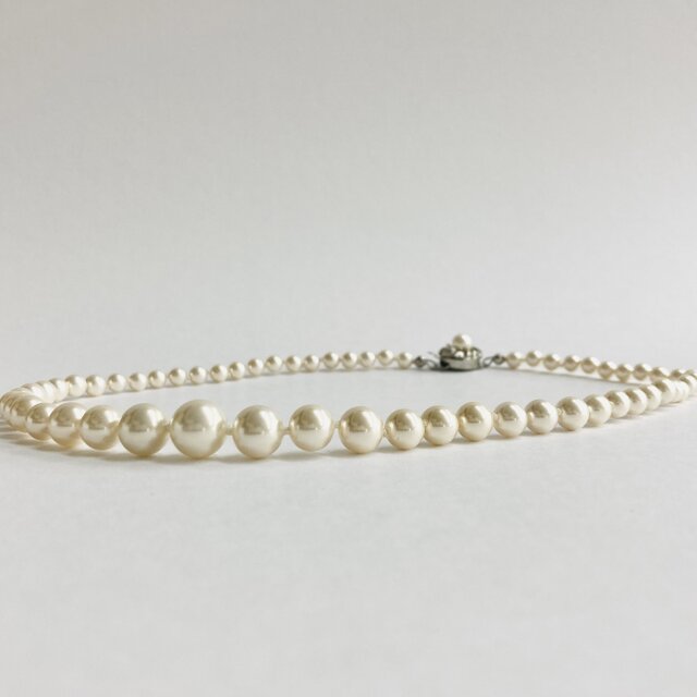 貝パールグラデーションオールノットネックレス/約5x10mm約42cm/ホワイトベージュ/R/made in japan