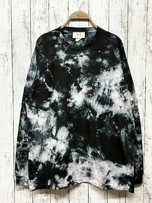 タイダイ染め 長袖Ｔシャツ Lサイズ　ブラック　ムラ染め 　HIPPIES DYE HD20-68