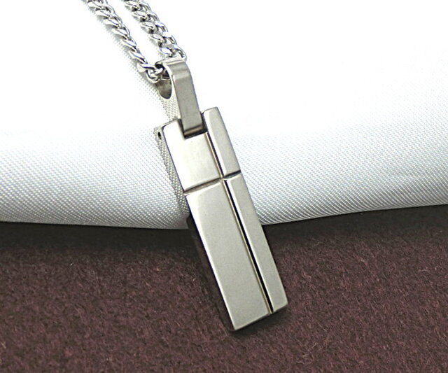 チタン製 クロスカットバーネックレス（鏡面仕上げ）：メンズ