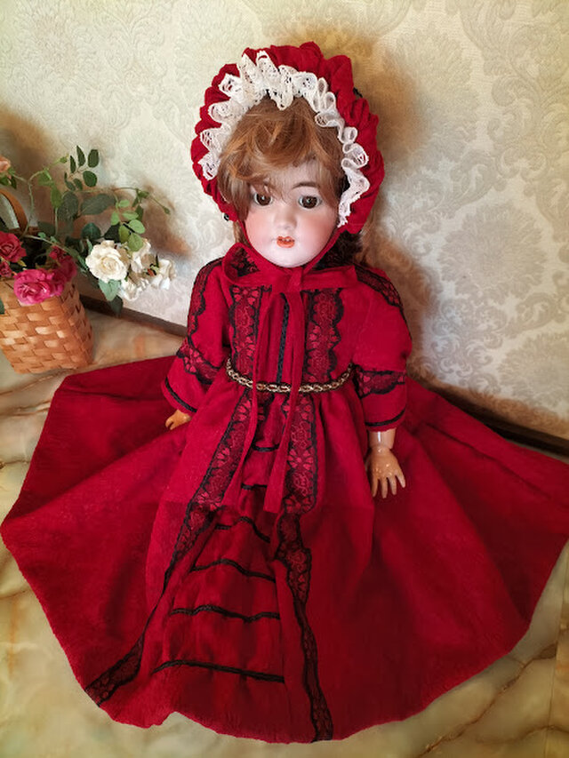 ドール背丈６７～７０ｃｍ用 赤い膨れ織りのドレスとボネ | iichi 日々 