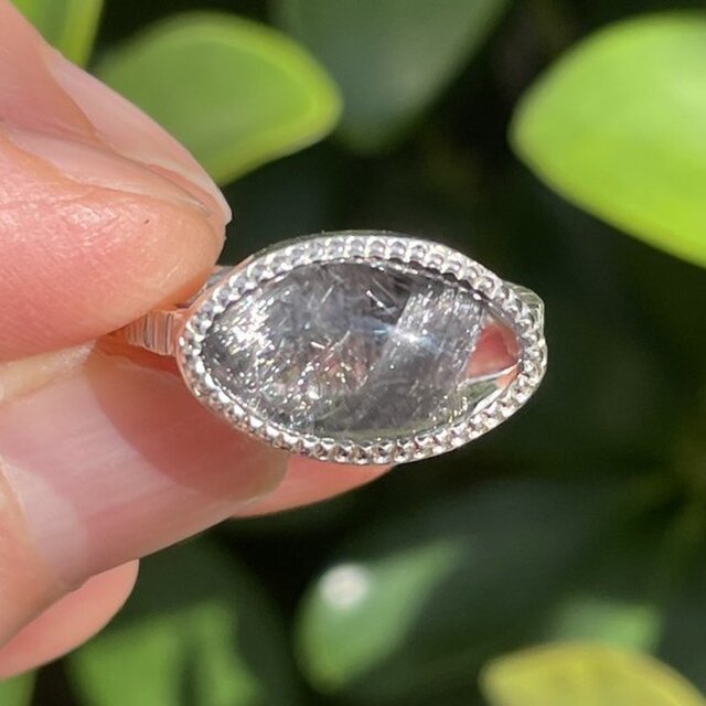 ブルッカイト　in　クォーツ　マーキス　カボション　シルバーSV925リング