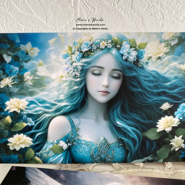 美しい自然と女性天使の イラスト アート３枚 ハガキ ポストカード