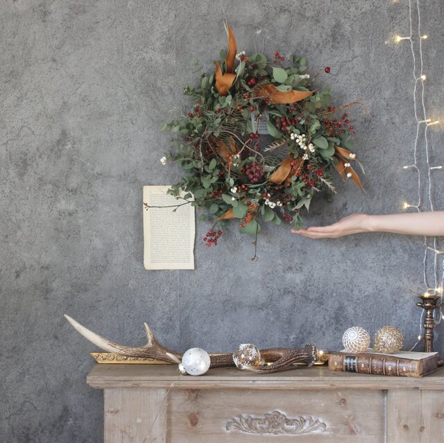 魔女の棲む森 ～オーララ丘のユーカリ～ ドライフラワー リース グリーンリース 魔女の棲む森 ～オーララ丘のユーカリ～ ドライフラワー リース