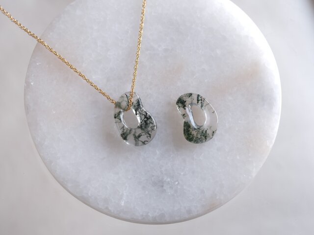 Moss agate circle necklace 天然石モスアゲートネックレス K14gf