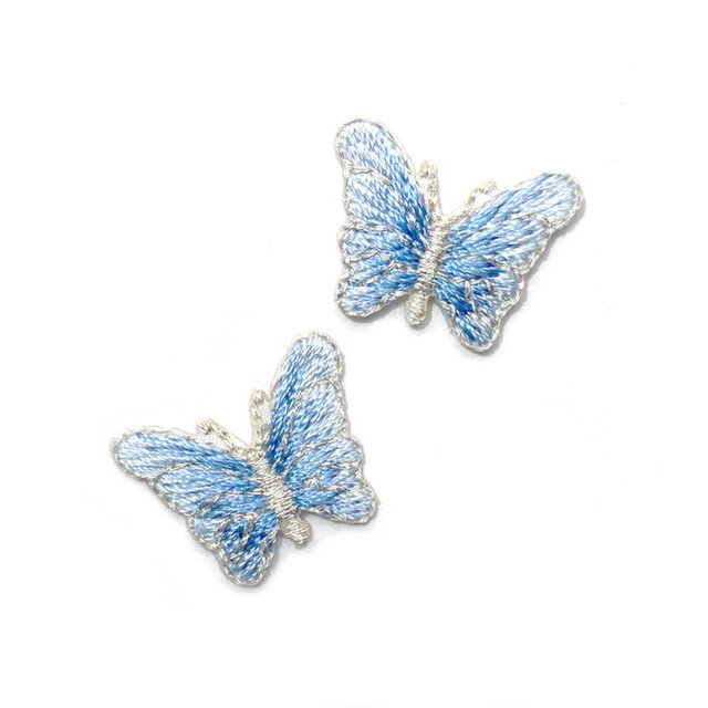 アップリケワッペン ミニバタフライ 銀色糸ブルー UI W-2196 蝶々