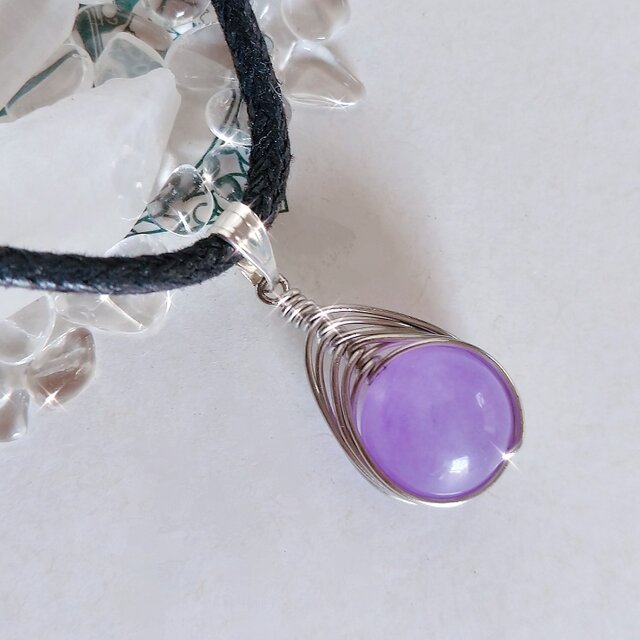 天然石 パープル クォーツァイトのチョーカー ネックレス ペンダント