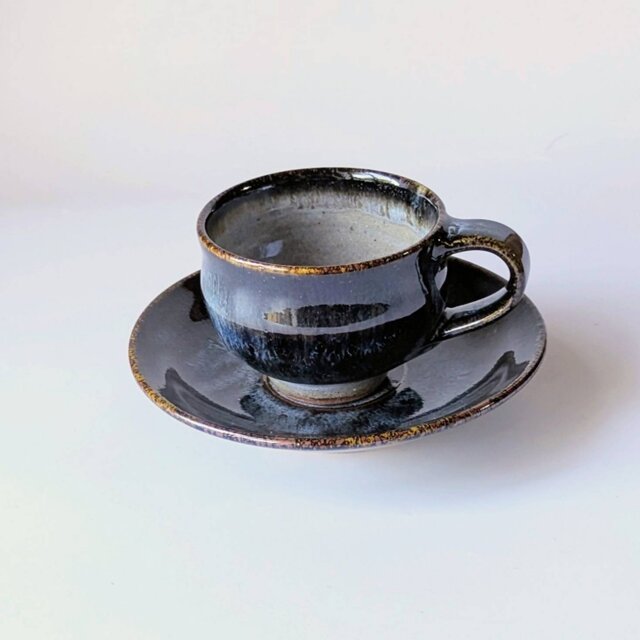 ディープブルーのコーヒーカップ&ソーサー　　 【手仕事　民藝　和　陶器】