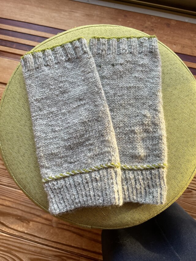 №1365 カシミアアームウォーマーgreen-gray