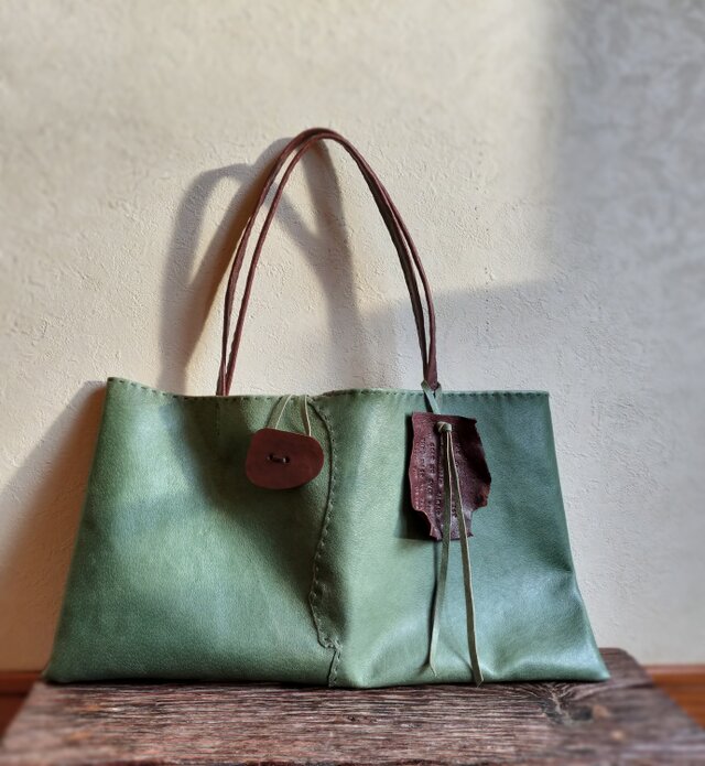 petanko tote　グラスグリーン✗チョコ　ピッグスキンレザー