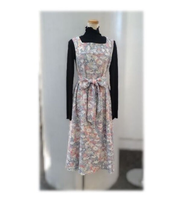 338　1点物　辻が花　Aラインワンピース　ジャンスカ　オールシーズン　世界に1着　花柄　正絹