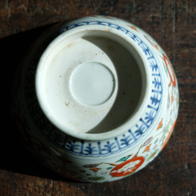 ポップで可愛い◇鶴や風景 伊万里 錦手金彩六寸深鉢 骨董・antiques