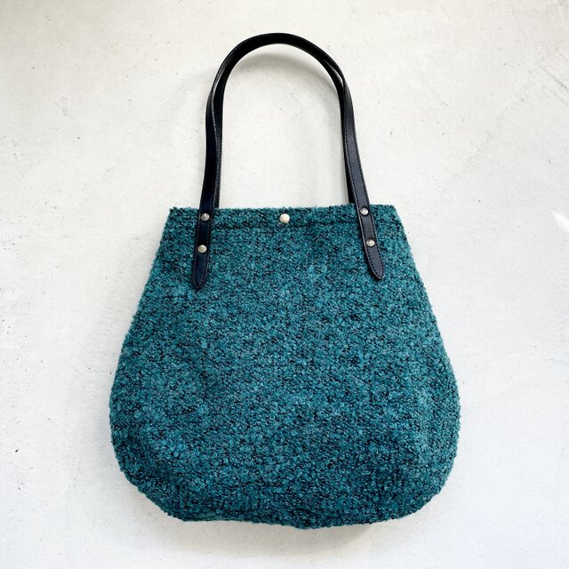 『一点限り』イタリアンファブリックと2枚貼り牛革ハンドルの丸型トートバッグ M-size【ヴェルデ】