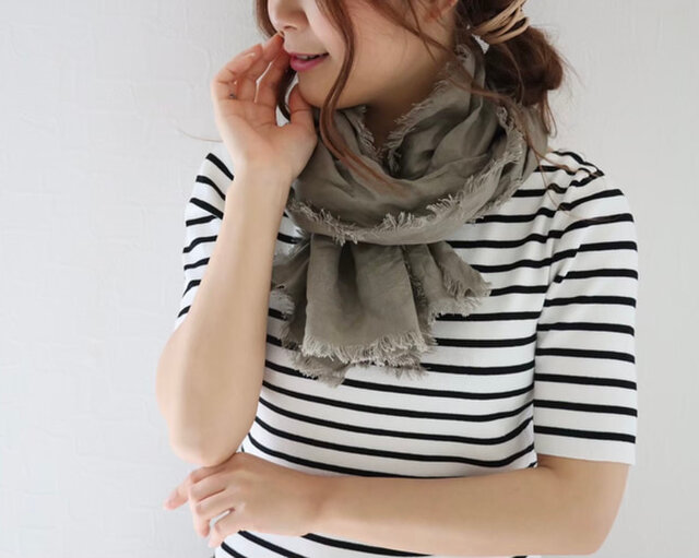 45R リネンストール 45Rインドリネンヒッコリーの刺繍ストール: GOODS｜45R