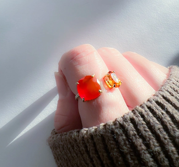 新年に♪天然石カーネリアン×シトリンのフォークリング 金属アレルギー