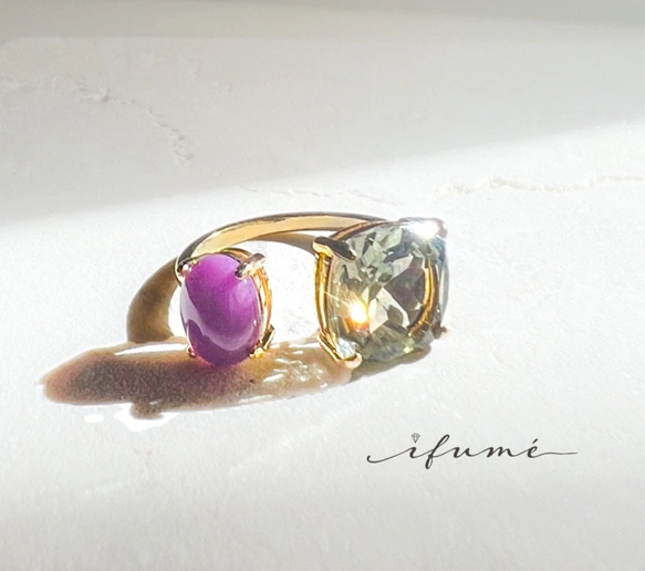 豪華‼️】天然石 厳しかっ 18CT‼️グリーン アメジスト 取り巻き リング
