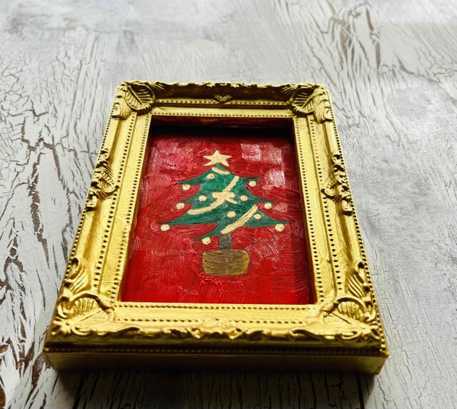 絵画「クリスマスツリーV」独立スタンド付き・壁飾り・油彩画・原画