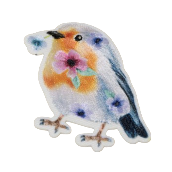 アップリケワッペン ヨーロッパコマドリプリント フラワー ST 鳥 バード 野鳥 とり W-2205