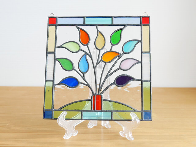 ステンドグラス ミニパネル リーフ 15cm | iichi 日々の暮らしを