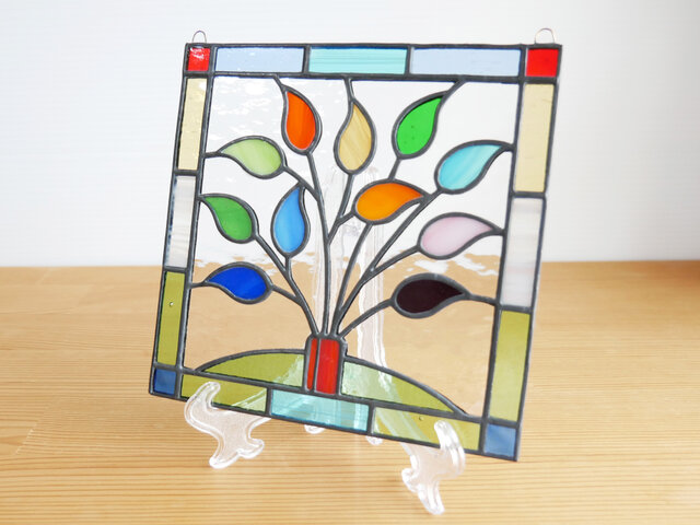 ステンドグラス ミニパネル リーフ 15cm | iichi 日々の暮らしを