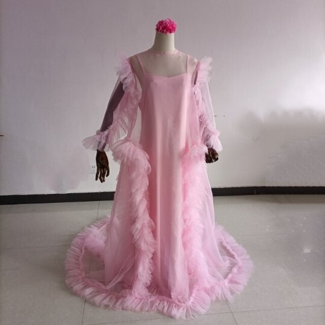 フォーマル/ドレス美品！ピンク オンショルダードレス+ ケープ風ドレス 抜群のおしゃれ見え 前撮り
