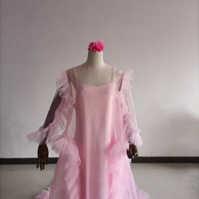 美品！ピンク オンショルダードレス+ ケープ風ドレス 抜群のおしゃれ見え 前撮り 結婚式