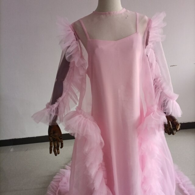 美品！ピンク オンショルダードレス+ ケープ風ドレス 抜群のおしゃれ見え 前撮り 結婚式