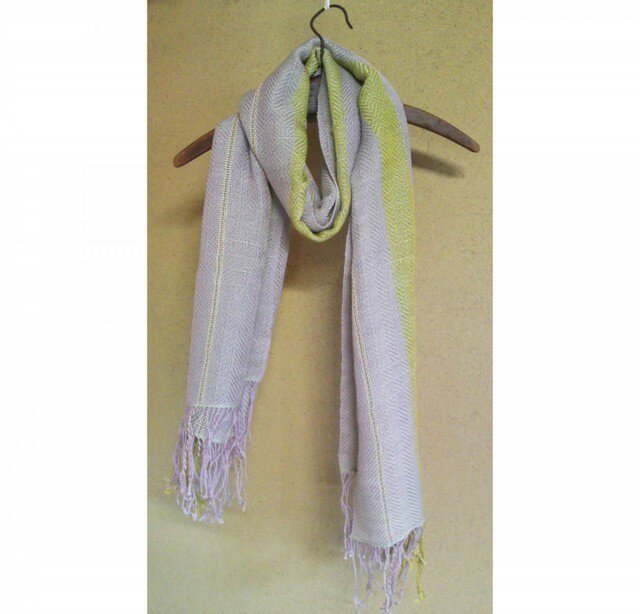 手織り 大判コットンストール３ 紫 黄緑ストライプ Iichi ハンドメイド クラフト作品 手仕事品の通販