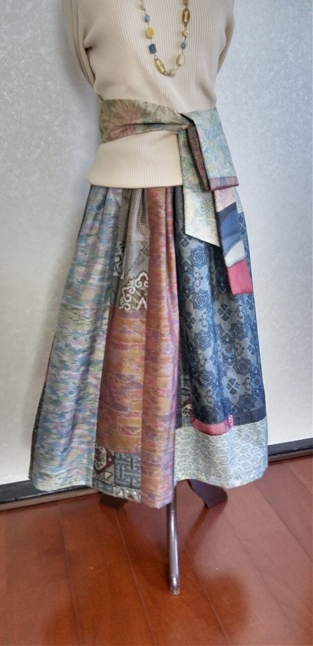 着物リメイク♪ストール付：たくさんの大島紬をパッチワークして作った 