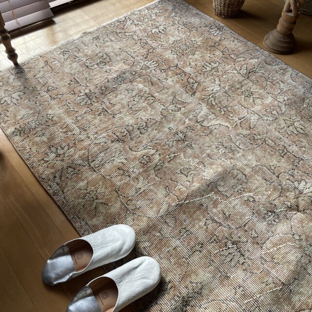 vintage rug アイボリー×ココア メダリオン トルコヴィンテージラグ