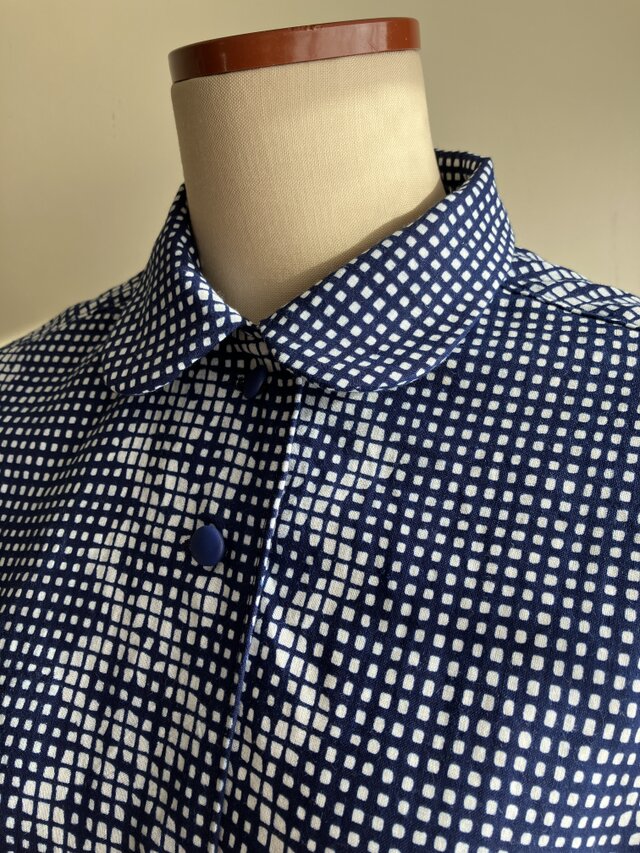 浴衣ブラウスワンピース格子と吉原繋ぎ柄（Mサイズ）