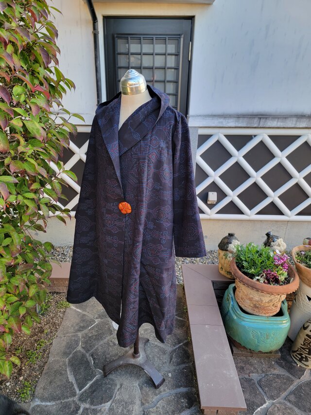 古布 リメイク 手作り 結城紬 フード付きコート | iichi 日々の暮らしを 