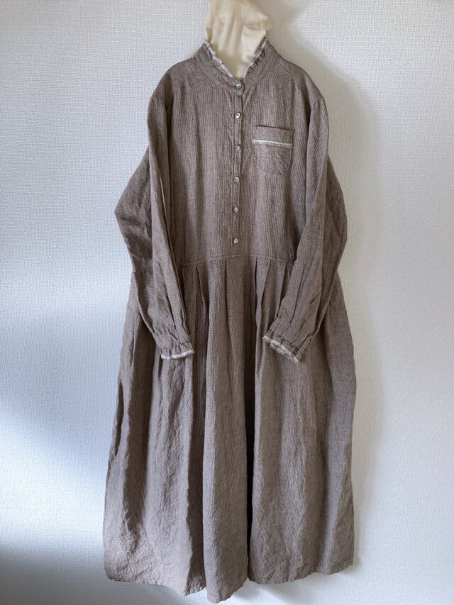 honakana リネンシャツワンピース -千鳥ブラウン-