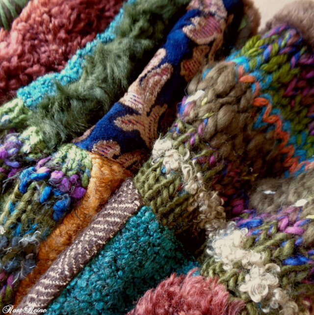 絵画なパッチワーク♥手編み+ ボリュームファースヌード シルキーボア深い森をイメージした♡