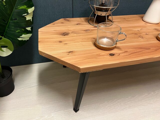 送料無料】 ローテーブル 長方形 8角 90cm 45cm 杉 折りたたみ脚