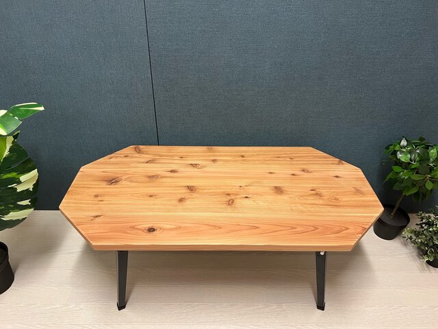 送料無料】 ローテーブル 長方形 8角 90cm 45cm 杉 折りたたみ脚