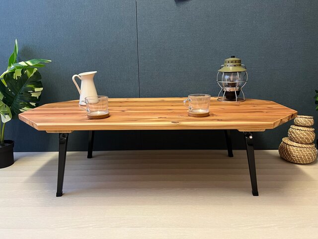【オーダー】 ローテーブル 長方形 140cm 80cm 杉 折畳み脚 木組 角 送料無料】 ローテーブル 長方形 8角 120cm 60cm 杉 折りたたみ