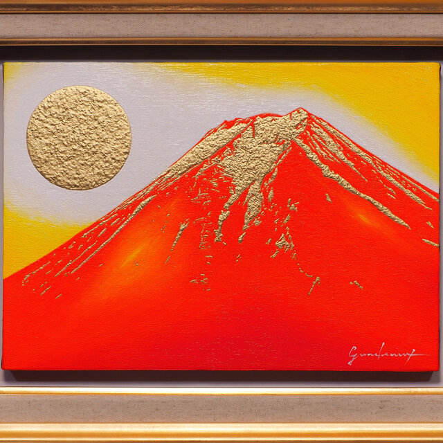 絵画 赤富士 富士山 金額縁 - 絵画