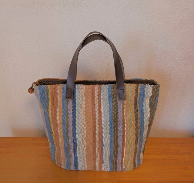 手織りトートバッグ2 (柿渋染裂き織り、綿) | iichi 日々の暮らしを