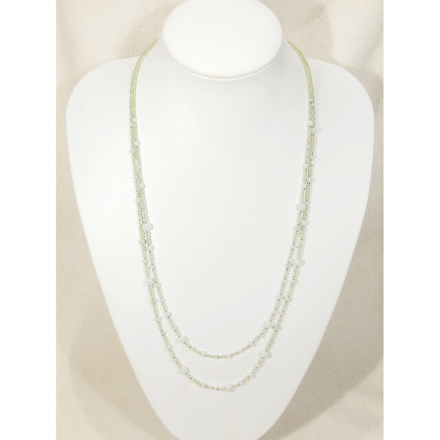 ペリドットの2連ロングネックレス（天然石、アジャスター、多面カット、8月の誕生石）