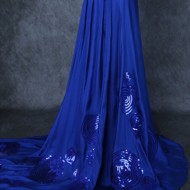 エレガント 着物ドレス ブルー キラキラスパンコール ソフトマーメイドラインウェディングドレス