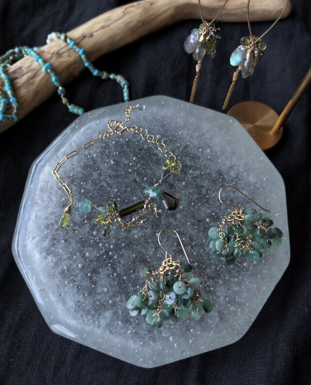 K14gfとカレンシルバー】グリーントルマリンとグリーンルチルクォーツ