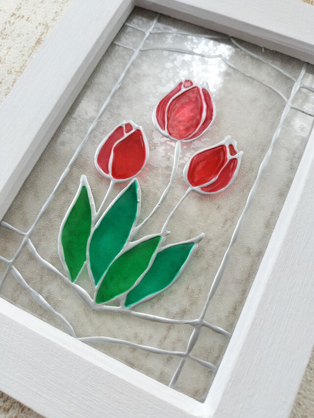 ☆ステンドグラス ☆クラッシックチューリップ 赤 ☆ハンドメイド品