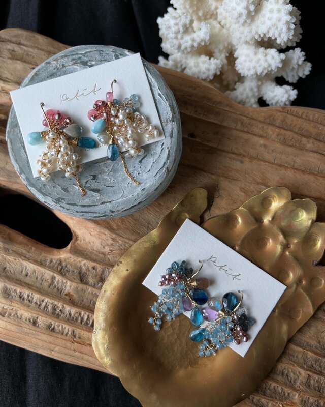 高品質ラリマーk14GFピアス11ミリ おまけ付 再販』【K14gf】ラリマーと淡水パールのピアス | iichi 日々の