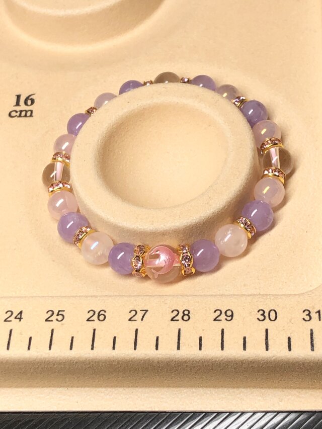ピンク彫り イルカ水晶 ラベンダーアメジスト 天然石ブレスレット
