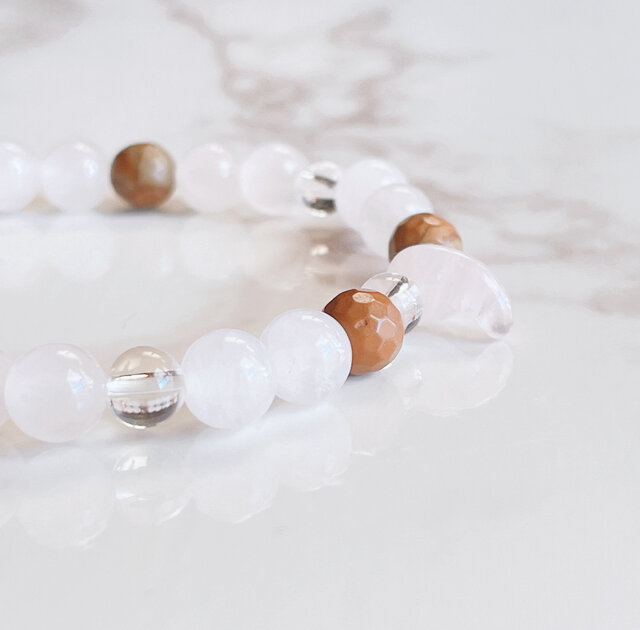 天然石デザインブレス　【成功・達成・恋愛・学業成就】 恋愛成就◎恋を実らせ、進むべき道へ導く ローズクォーツ勾玉