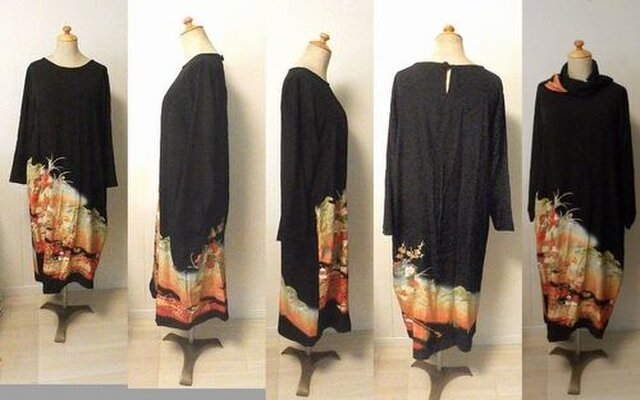 留袖リメイク♪花車・鶴・鴛鴦・吉祥文様留袖ワンピース☆ハンドメイド