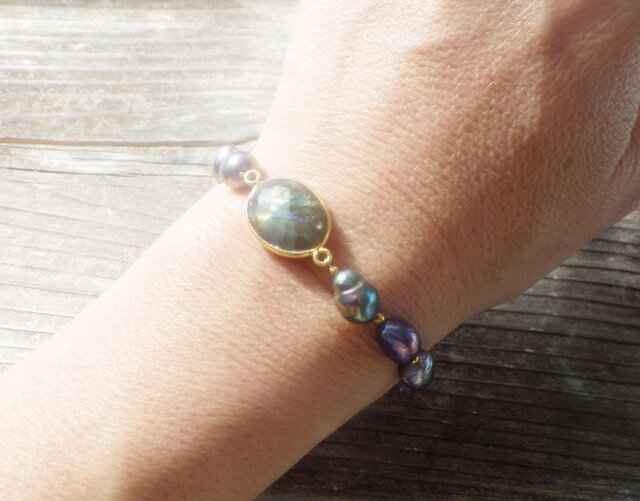 希少！14kgfアンデシンラブラドライト・プレナイト2連ブレスレット 希少！14kgfアンデシンラブラドライト・プレナイト2連ブレスレット